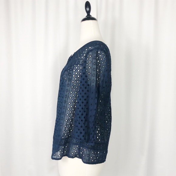 Lucky Brand Navy Eyelet Top L - Picture 5 of 7